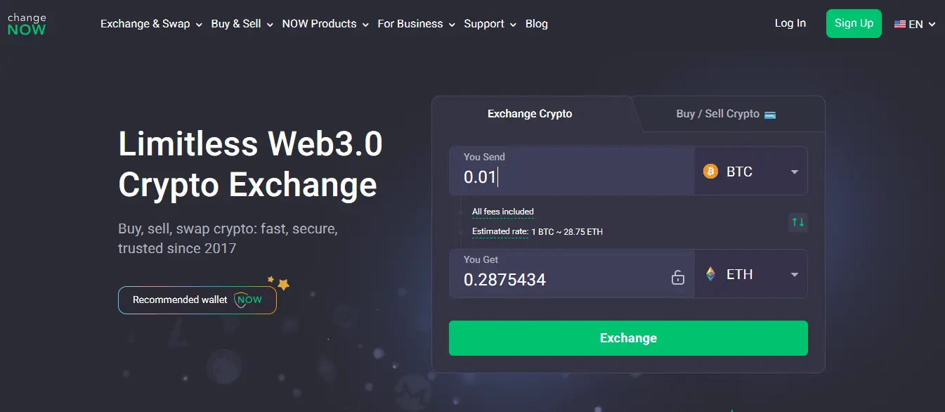 ChangeNOW instant swap platform for trading privacy coins without KYC verification