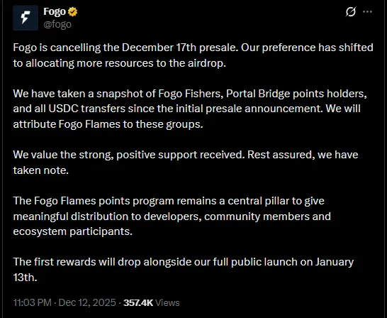 Fogo Presale Cancelled