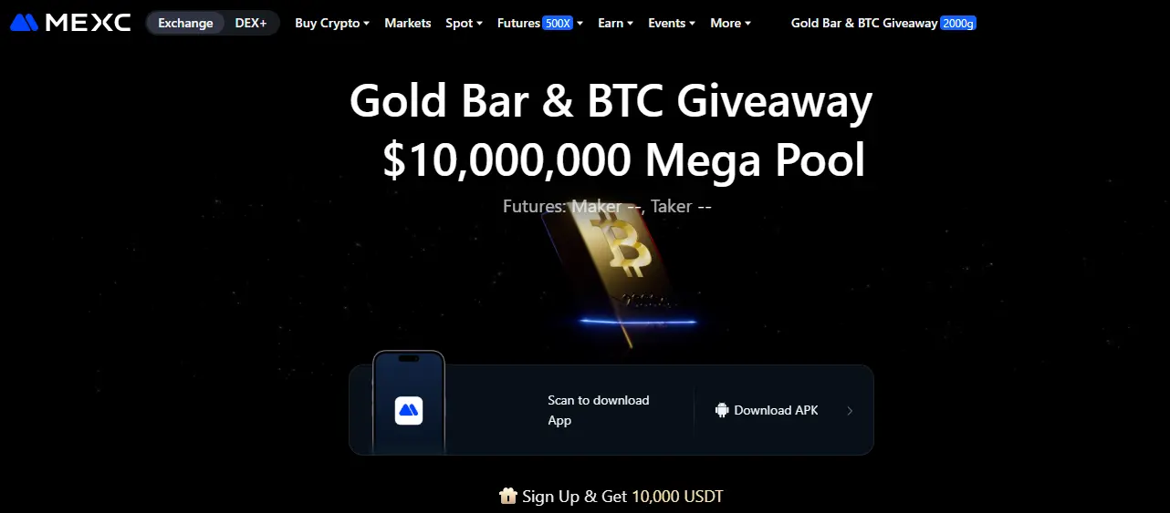 MEXC centralized exchange with optional KYC offering spot and futures trading for XMR and ZEC