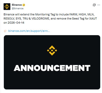 binance announced monitoring tag to 7 tokens