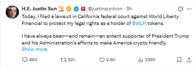 justrn sun sued trump linked wlfi