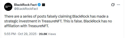 BlackRock Treasure NFT Aquisition news is fake 