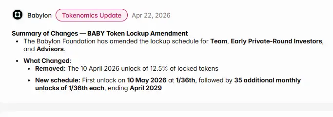 Babylon Token Unlock Schedule Update