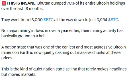 Bhutan Bitcoin Selloff Update