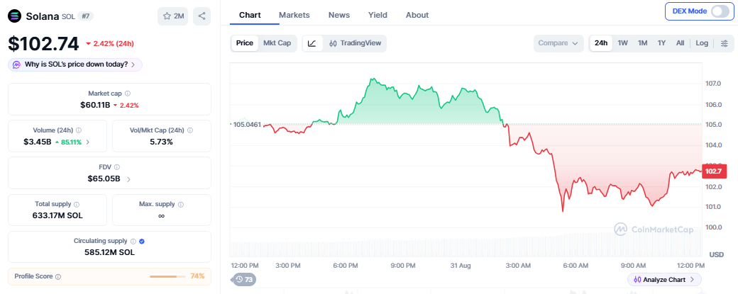 Solana Price Prediction for next 24 hours