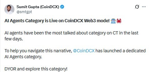 CoinDCX Launched AI Agents Category
