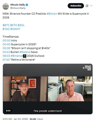 bitcoin supercycle 2026 prediciton by cz