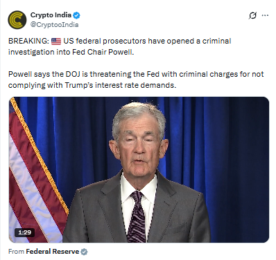 US Fed Chairman Powell is under investigation