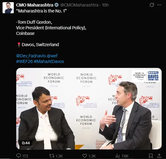 Maharashtra CM Meets Coinbase VP in Davos