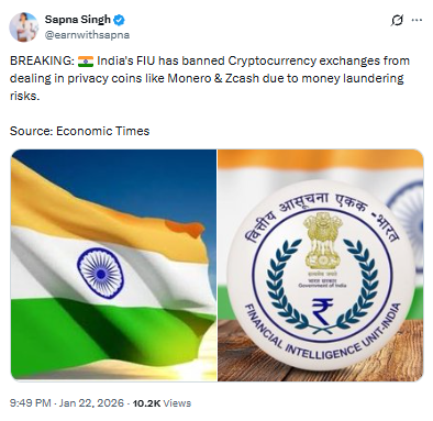 India bans privacy coins 