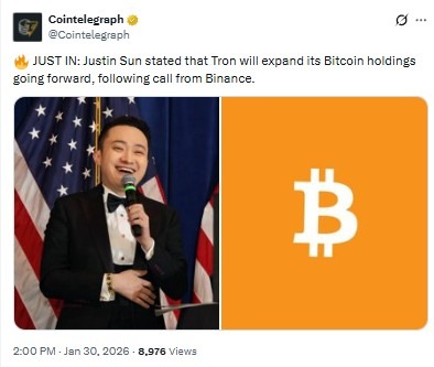 tron will make bitcoin treasury