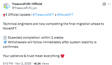 treasure nft withdrawal update