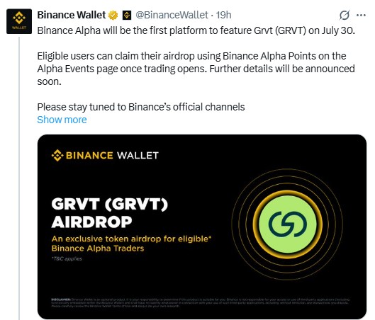 GRVT Token Launch binance alpha