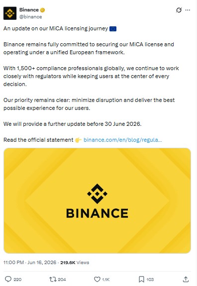 Binance MiCA License 