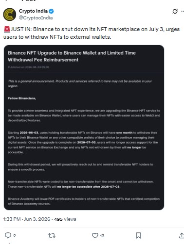 Binance NFT Marketplace shutdown 