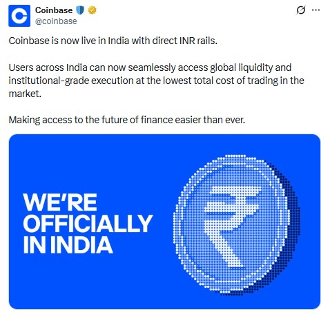 Coinbase started direct inr support in india 