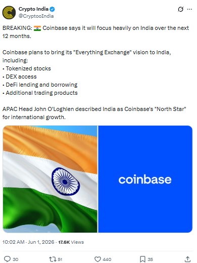 भारत Crypto Hub बनने की राह पर, Coinbase का बड़ा प्लान