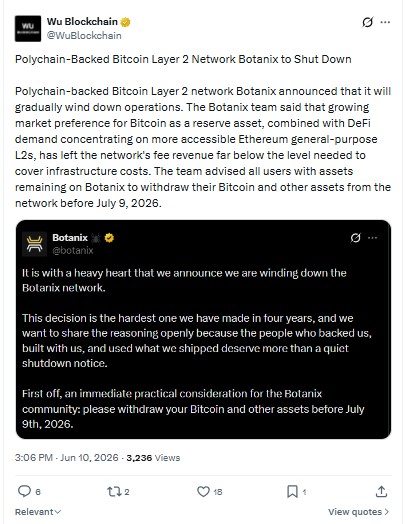 Botanix Bitcoin Layer 2 ShutDown