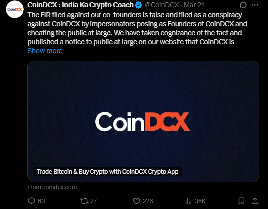 CoinDCX Reply after fraud case