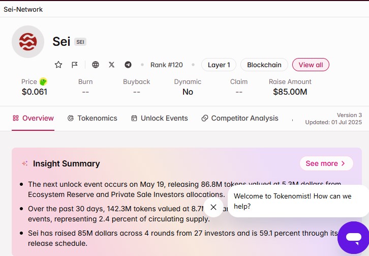 SEI Token Unlock 15 June 2026