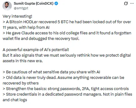 AI ने पुराने खोए हुए Bitcoin वापस दिलाए?