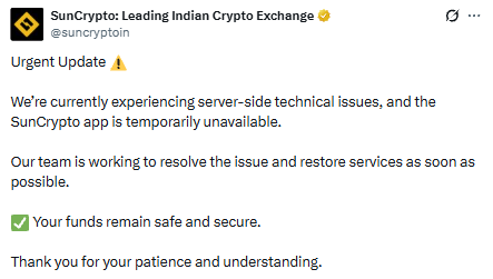 sun crypto app down