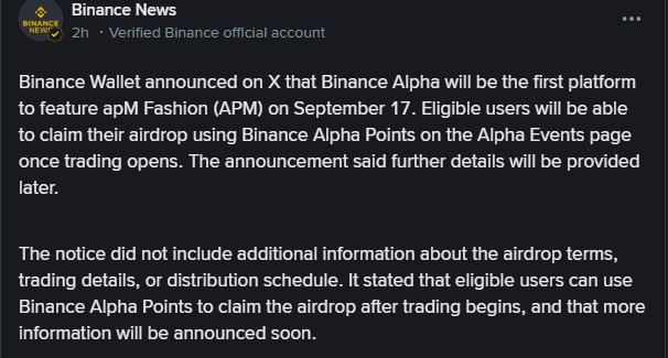 binance alpha apm listing