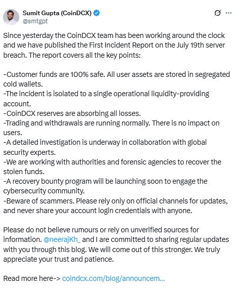 Crypto Exchange CoinDCX Hack
