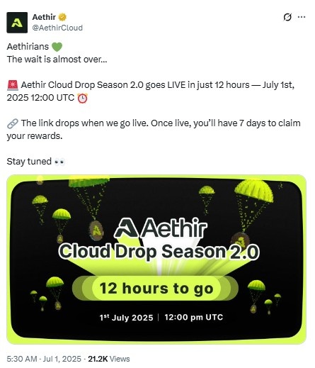 Aethir Cloud Drop Season 2.0 आज से