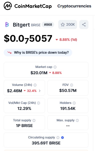 Brise Coin Price Prediction 2025 - CoinMarketCap
