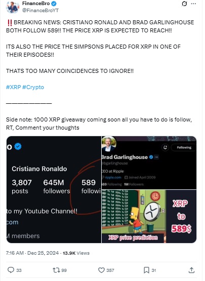 The Simpsons XRP Price Prediction X post