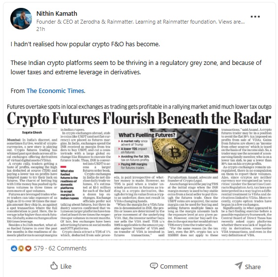 Zerodha Founder Nithin Kamath LinkedIn Post