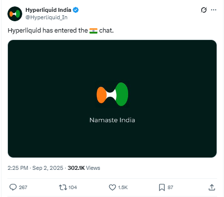 Hyperliquid India X Post