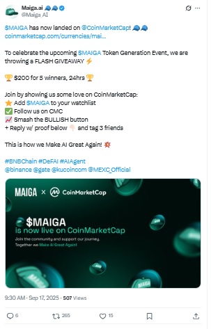 MAIGA Token Listing - Maiga.ai X Post