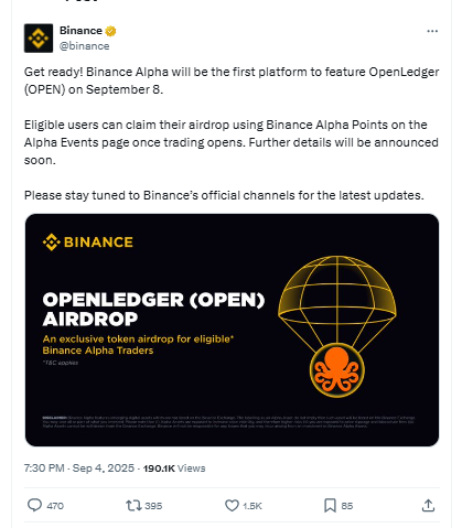 OPEN Listing Date - Binance X Post