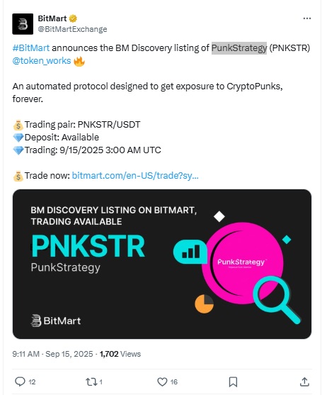 PNKSTR Listing on BitMart - BitMart X Post