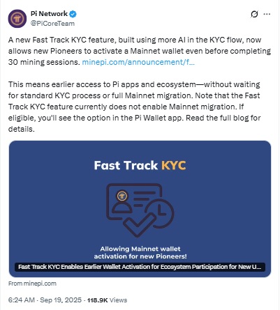 Pi Network Fast Track KYC - Pi Network X Post