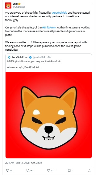 Shiba Inu Security Alert - Shiba Inu X Post