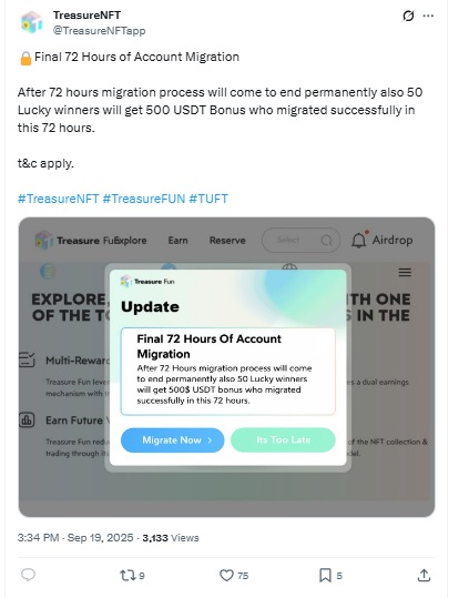 Treasure NFT Alert  - Treasure NFT X Post