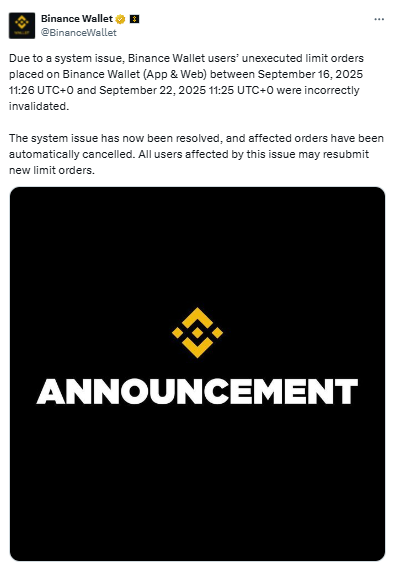 Binance Wallet Limit Orders की समस्या अब खत्म, करे नया ऑर्डर