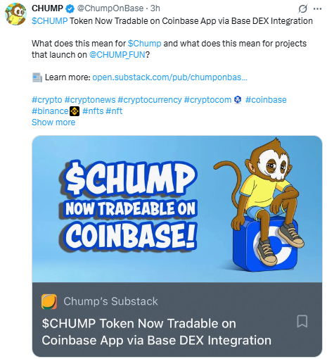 CHUMP Trading on Coinbase App अब लाइव, जानें कैसे करें ट्रेड 