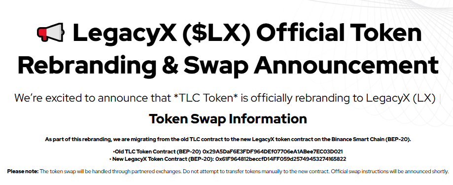TLC Coin Rebranding, अब जाना जाएगा LegacyX के रूप में 