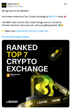 LBank बना Crypto Exchanges का किंग, आया 7 वें नंबर पर