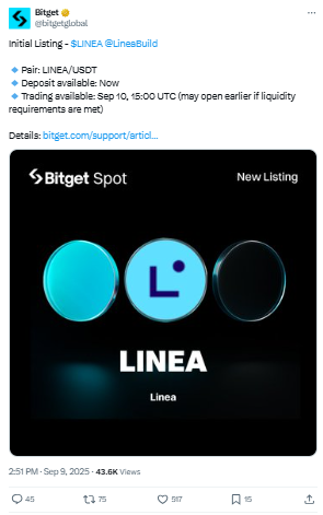 Linea Bitget Listing Today