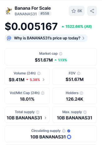 Best Crypto Under 1 Rupees BANANAS31