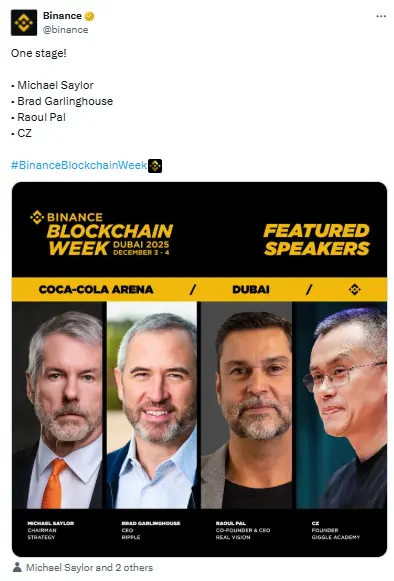 Binance Founder CZ and Michael Saylor on same platform