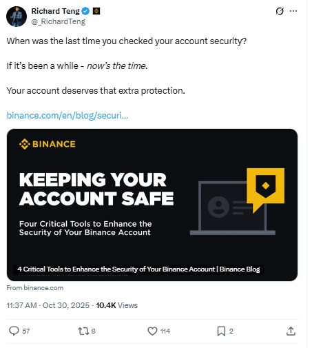 Binance CEO Richard Teng X Post