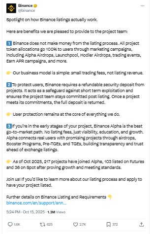Binance Message - X Post