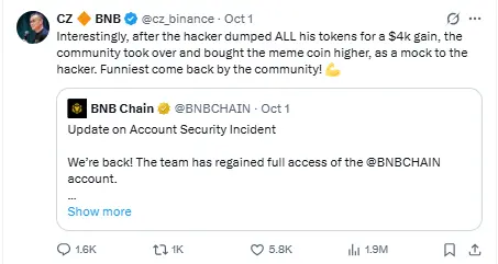 CZ Tweet Over Memecoin 4 