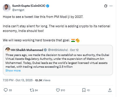 CoinDCX CEO Sumit Gupta X Post